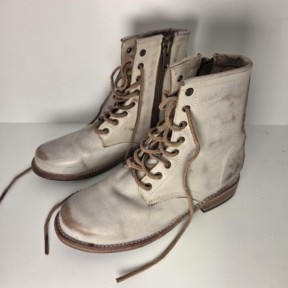 Freebird Boots Womens 9 Beige Manchester Leather Combat Ankle Zip Lace Up